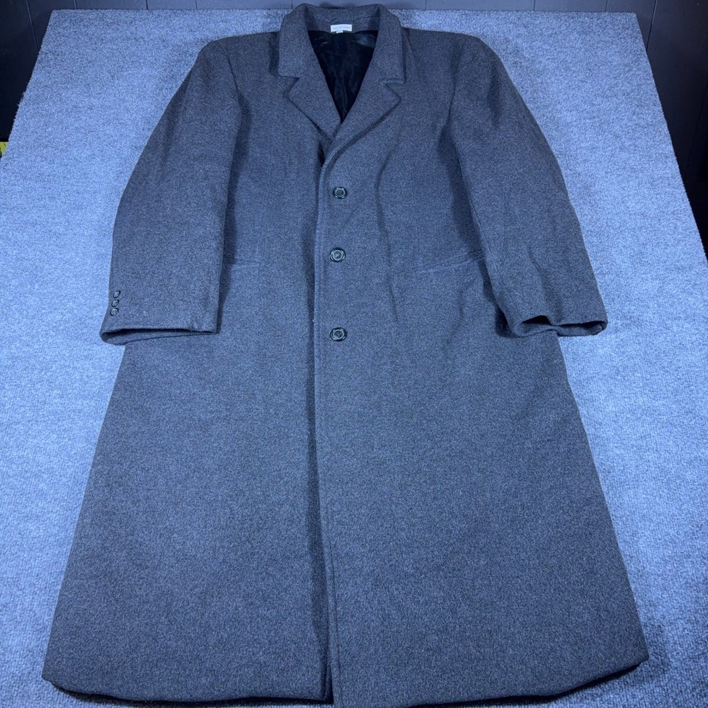 John Weitz Mens Charcoal Gray‎ Wool Cashmere Blend Overcoat Long Trench Coat 46R